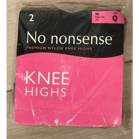 No Nonsense Premium Nylon Knee Highs 2 Pair Sheer Toe Tan Size Q Made in Italy - Picture 1 of 3